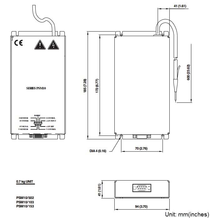 Mechanical Drawing - Advanced Energy / HiTek PSM10 Power Supply Modules